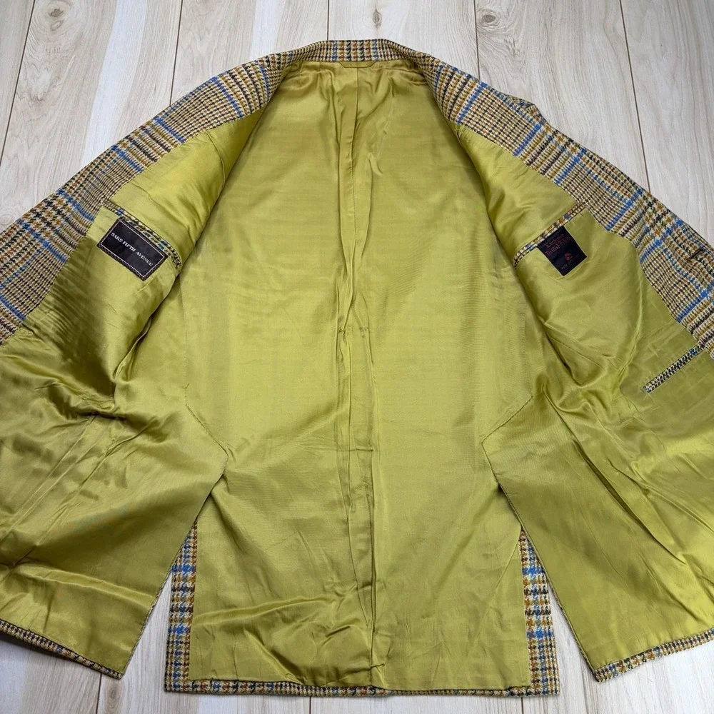 VTG 60s Saks Fifth Avenue British Wool Tweed Prince Of Wales Blazer Mens 40R